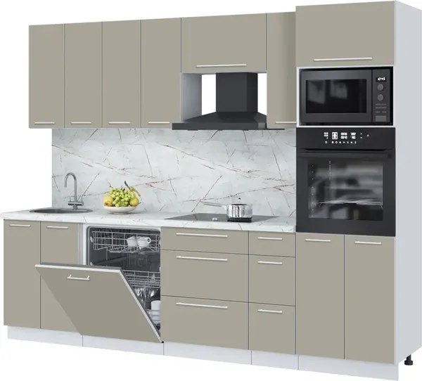 Изображение товара Кухонный гарнитур Interline Пластик 2.7-ПМ1  (латте/латте/серый каспий)