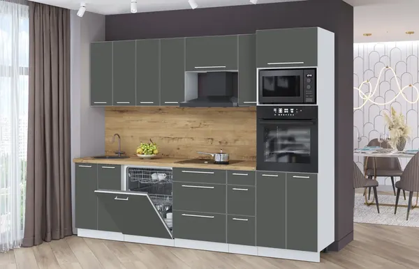 Изображение товара Кухонный гарнитур Interline Пластик 2.7-ПМ1  (шторм/шторм/дуб бунратти)