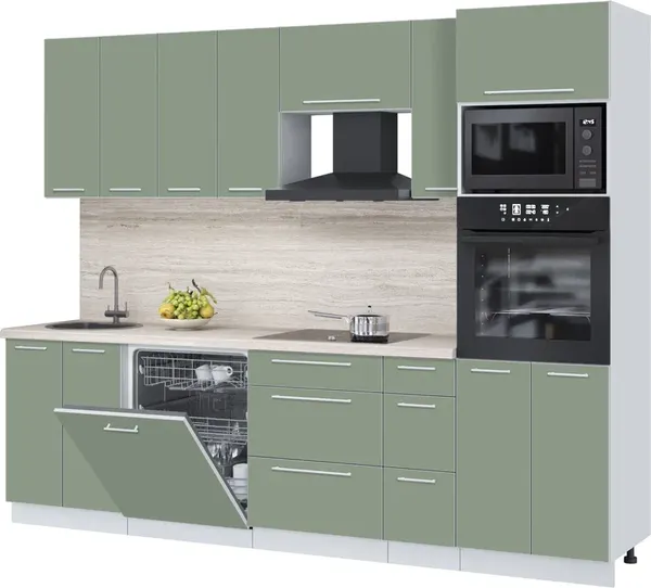 Изображение товара Кухонный гарнитур Interline Пластик 2.7-ПМ1  (полынь/полынь/травертин серый)