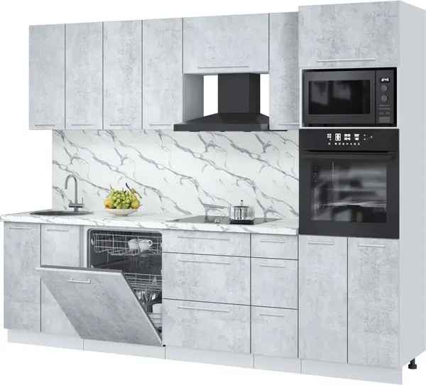 Изображение товара Кухонный гарнитур Interline Пластик 2.7-ПМ1  (оксид светлый/оксид светлый/белый гранит)