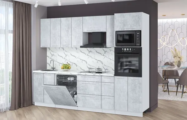 Изображение товара Кухонный гарнитур Interline Пластик 2.7-ПМ1  (оксид светлый/оксид светлый/белый гранит)