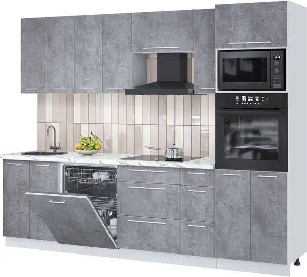 Изображение товара Кухонный гарнитур Interline Пластик 2.7-ПМ1  (оксид темный/оксид темный/белый гранит)