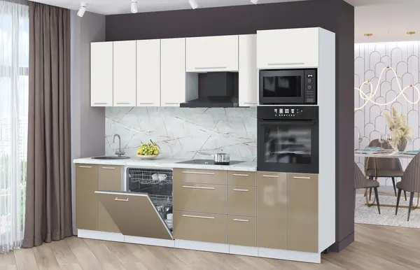 Изображение товара Кухонный гарнитур Interline Пластик 2.7-ПМ1  (капучино глянец/зефирный/серый каспий)