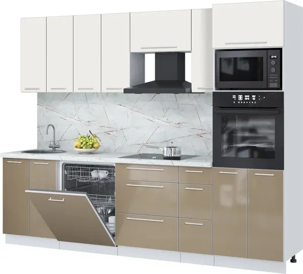 Изображение товара Кухонный гарнитур Interline Пластик 2.7-ПМ1  (капучино глянец/зефирный/серый каспий)