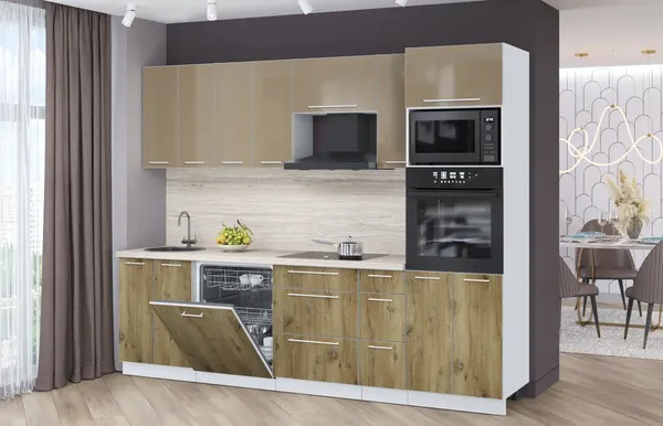 Изображение товара Кухонный гарнитур Interline Пластик 2.7-ПМ1  (дуб эпоксид/капучино глянец/травертин серый)