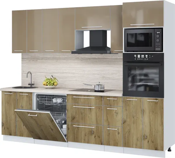 Изображение товара Кухонный гарнитур Interline Пластик 2.7-ПМ1  (дуб эпоксид/капучино глянец/травертин серый)