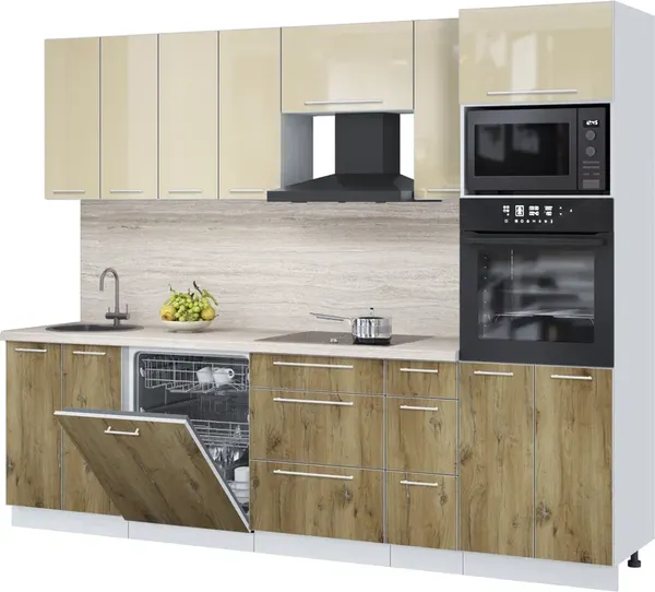 Изображение товара Кухонный гарнитур Interline Пластик 2.7-ПМ1  (дуб эпоксид/ваниль глянец/травертин серый)