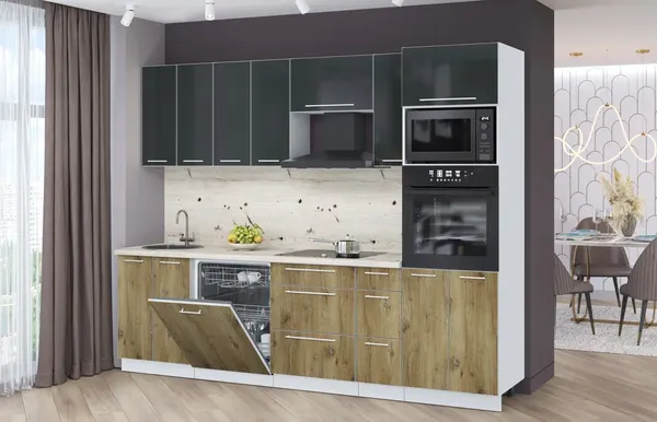 Изображение товара Кухонный гарнитур Interline Пластик 2.7-ПМ1  (дуб эпоксид/антрацит глянец/бискайская сосна)