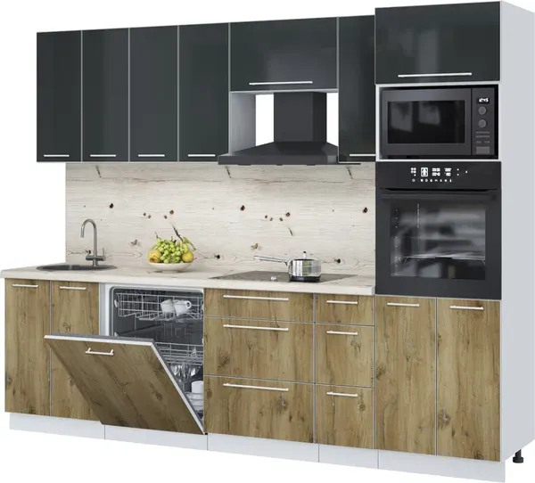 Изображение товара Кухонный гарнитур Interline Пластик 2.7-ПМ1  (дуб эпоксид/антрацит глянец/бискайская сосна)