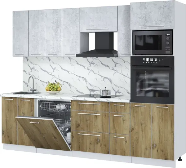 Изображение товара Кухонный гарнитур Interline Пластик 2.7-ПМ1  (дуб эпоксид/оксид светлый/белый гранит)