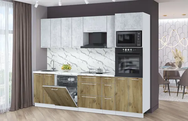 Изображение товара Кухонный гарнитур Interline Пластик 2.7-ПМ1  (дуб эпоксид/оксид светлый/белый гранит)