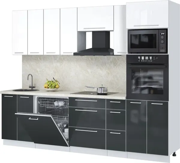 Изображение товара Кухонный гарнитур Interline Пластик 2.7-ПМ1  (антрацит глянец/белый глянец/опал светлый)