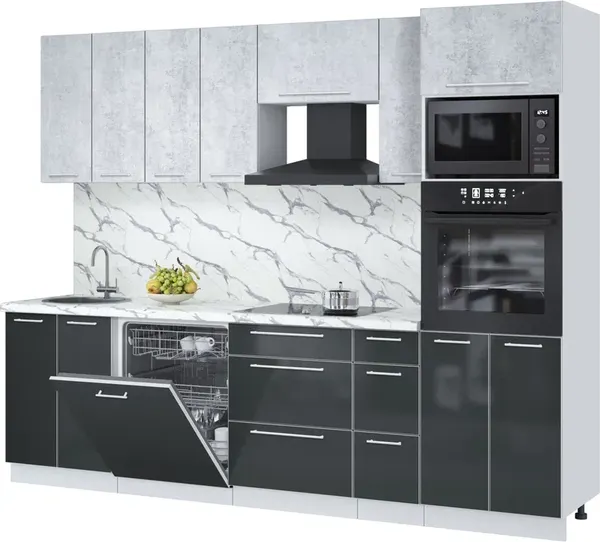 Изображение товара Кухонный гарнитур Interline Пластик 2.7-ПМ1  (антрацит глянец/оксид светлый/белый гранит)