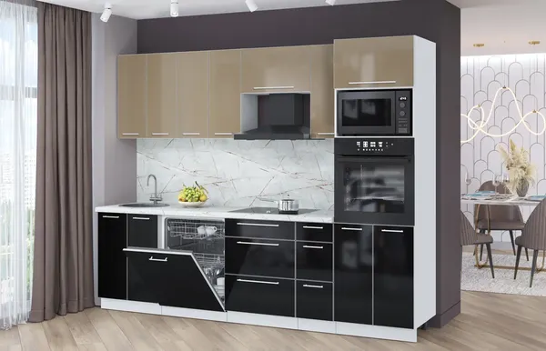 Изображение товара Кухонный гарнитур Interline Пластик 2.7-ПМ1  (черный глянец/капучино глянец/серый каспий)