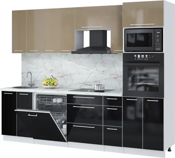 Изображение товара Кухонный гарнитур Interline Пластик 2.7-ПМ1  (черный глянец/капучино глянец/серый каспий)