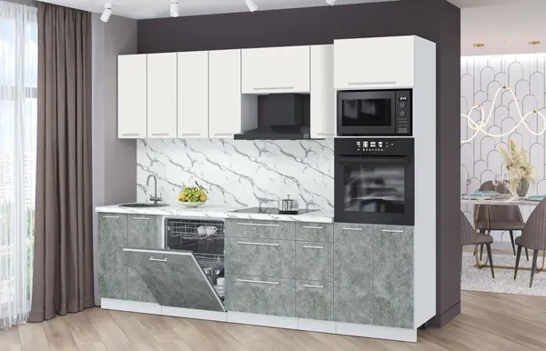 Изображение товара Кухонный гарнитур Interline Пластик 2.7-ПМ1  (мрамор/зефирный/белый гранит)