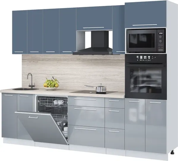 Изображение товара Кухонный гарнитур Interline Пластик 2.7-ПМ1  (туманный глянец/арктический/травертин серый)