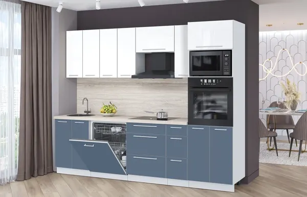 Изображение товара Кухонный гарнитур Interline Пластик 2.7-ПМ1  (арктический/белый глянец/травертин серый)