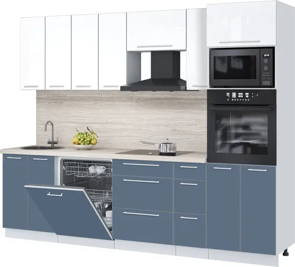 Изображение товара Кухонный гарнитур Interline Пластик 2.7-ПМ1  (арктический/белый глянец/травертин серый)