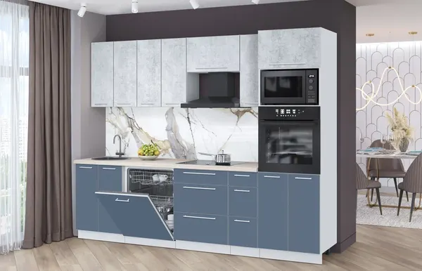 Изображение товара Кухонный гарнитур Interline Пластик 2.7-ПМ1  (арктический/оксид светлый/травертин серый)