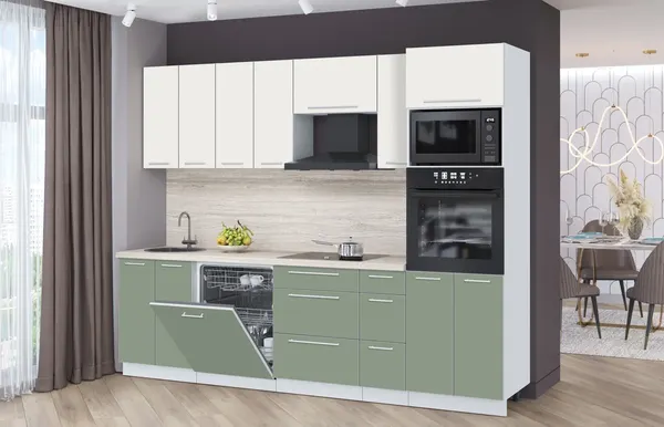 Изображение товара Кухонный гарнитур Interline Пластик 2.7-ПМ1 (полынь/зефирный/травертин серый)