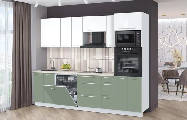 Изображение товара Кухонный гарнитур Interline Пластик 2.7-ПМ1  (полынь/белый глянец/травертин серый)