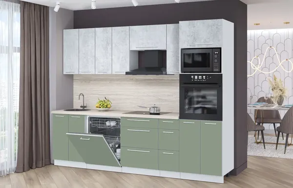 Изображение товара Кухонный гарнитур Interline Пластик 2.7-ПМ1  (полынь/оксид светлый/травертин серый)