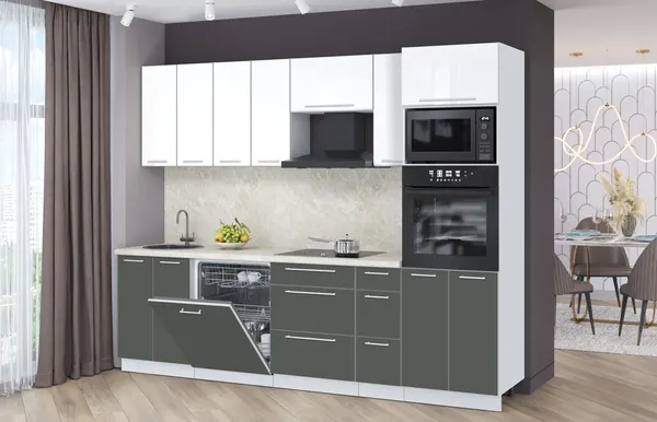 Изображение товара Кухонный гарнитур Interline Пластик 2.7-ПМ1  (шторм/белый глянец/опал светлый)