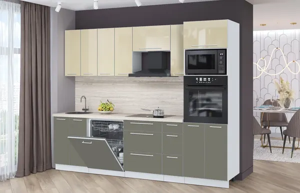 Изображение товара Кухонный гарнитур Interline Пластик 2.7-ПМ1  (кварцевый/ваниль глянец/травертин серый)