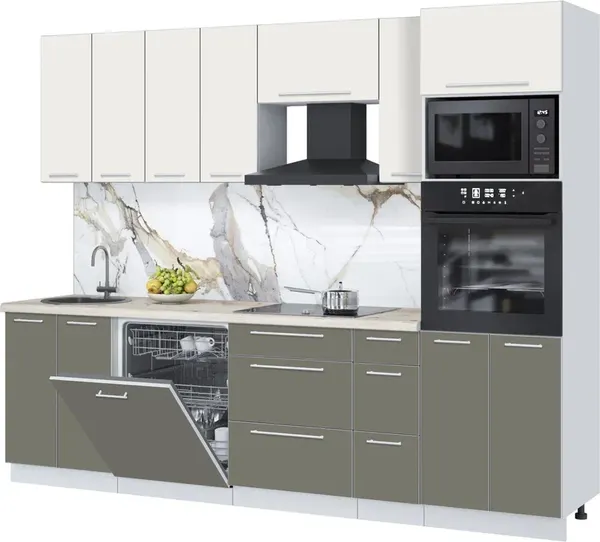 Изображение товара Кухонный гарнитур Interline Пластик 2.7-ПМ1 (зефирный/кварцевый/бискайская сосна)