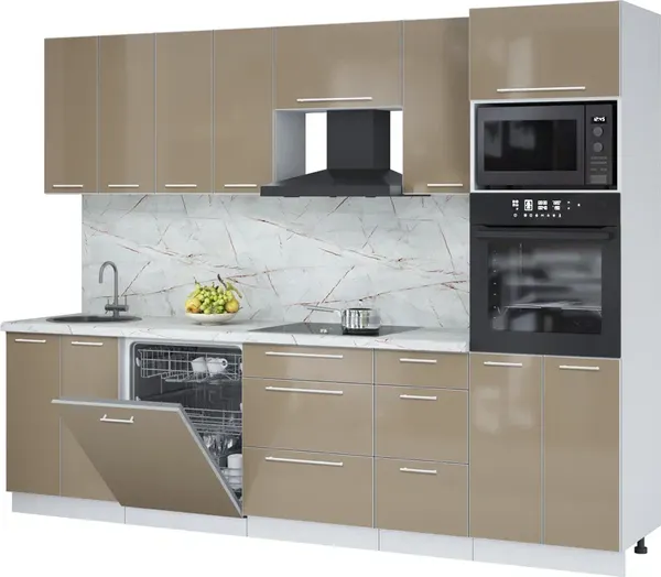 Изображение товара Кухонный гарнитур Interline Пластик 2.8-ПМ1  (капучино глянец/капучино глянец/серый каспий)