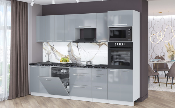 Изображение товара Кухонный гарнитур Interline Пластик 2.8-ПМ1  (туманный глянец/туманный глянец/кастилло темный)