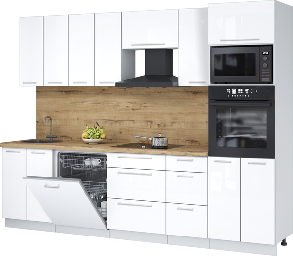 Изображение товара Кухонный гарнитур Interline Пластик 2.8-ПМ1  (белый глянец/белый глянец/дуб бунратти)