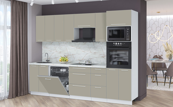 Изображение товара Кухонный гарнитур Interline Пластик 2.8-ПМ1  (латте/латте/серый каспий)