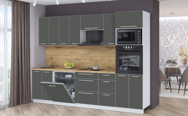 Изображение товара Кухонный гарнитур Interline Пластик 2.8-ПМ1 (шторм/шторм/дуб бунратти)