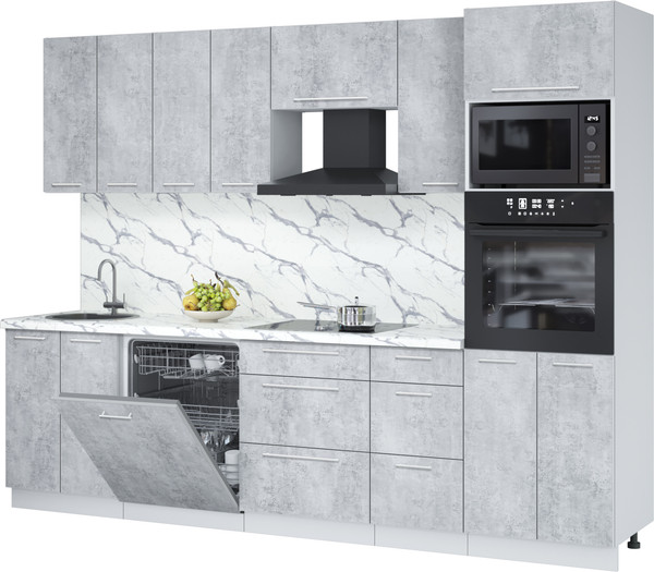 Изображение товара Кухонный гарнитур Interline Пластик 2.8-ПМ1  (оксид светлый/оксид светлый/белый гранит)