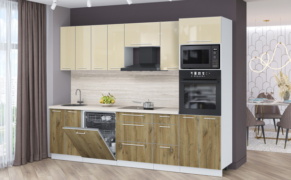 Изображение товара Кухонный гарнитур Interline Пластик 2.8-ПМ1  (дуб эпоксид/ваниль глянец/травертин серый)