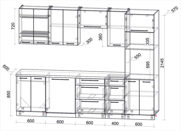 Изображение товара Кухонный гарнитур Interline Пластик 2.8-ПМ1  (дуб эпоксид/оксид светлый/белый гранит)