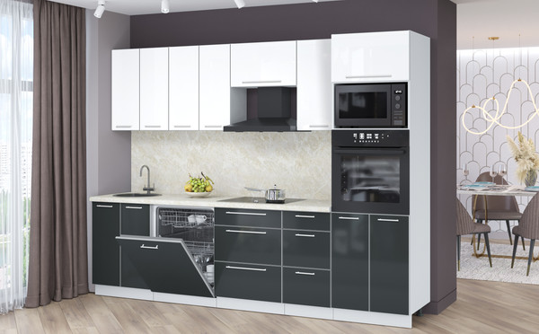 Изображение товара Кухонный гарнитур Interline Пластик 2.8-ПМ1  (антрацит глянец/белый глянец/опал светлый)