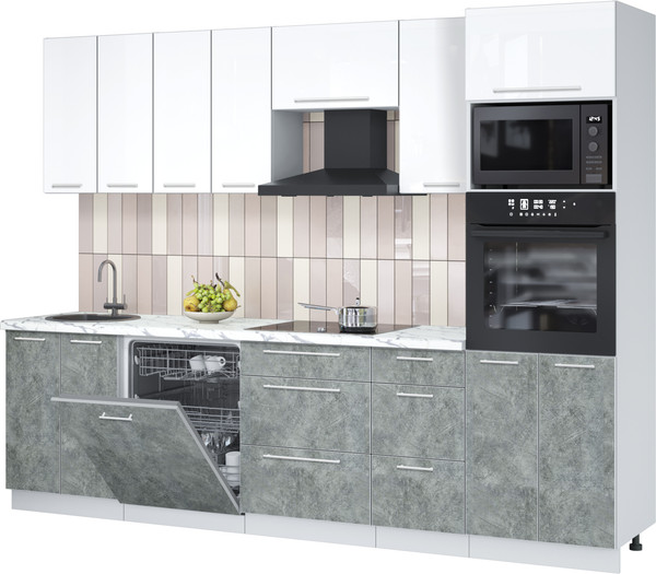 Изображение товара Кухонный гарнитур Interline Пластик 2.8-ПМ1  (мрамор/белый глянец/белый гранит)