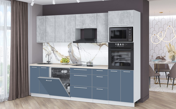 Изображение товара Кухонный гарнитур Interline Пластик 2.8-ПМ1  (арктический/оксид светлый/травертин серый)