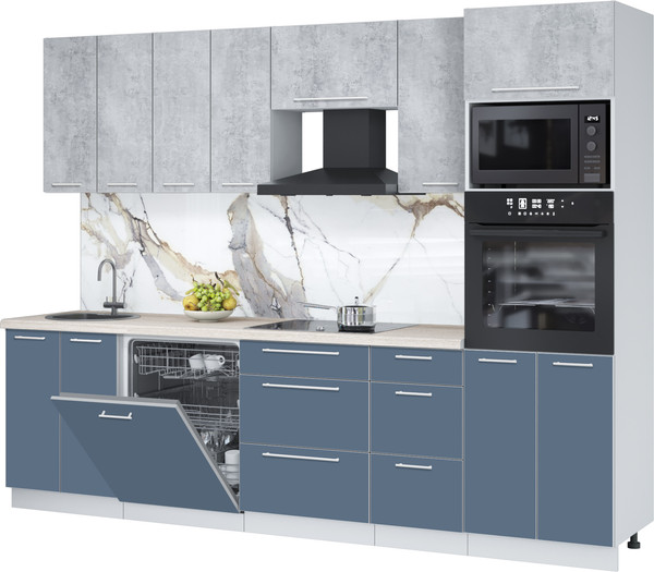 Изображение товара Кухонный гарнитур Interline Пластик 2.8-ПМ1  (арктический/оксид светлый/травертин серый)