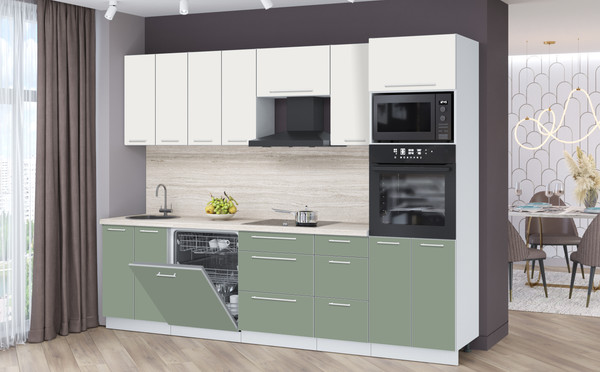 Изображение товара Кухонный гарнитур Interline Пластик 2.8-ПМ1 (полынь/зефирный/травертин серый)