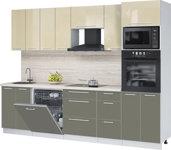 Изображение товара Кухонный гарнитур Interline Пластик 2.8-ПМ1  (кварцевый/ваниль глянец/травертин серый)