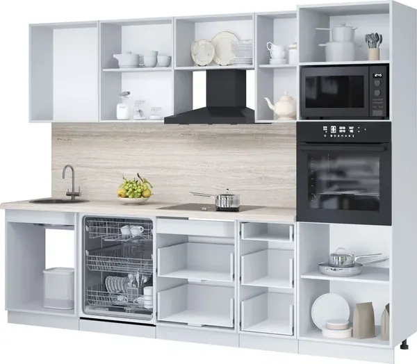 Изображение товара Кухонный гарнитур Interline Пластик 2.8-ПМ1  (кварцевый/ваниль глянец/травертин серый)