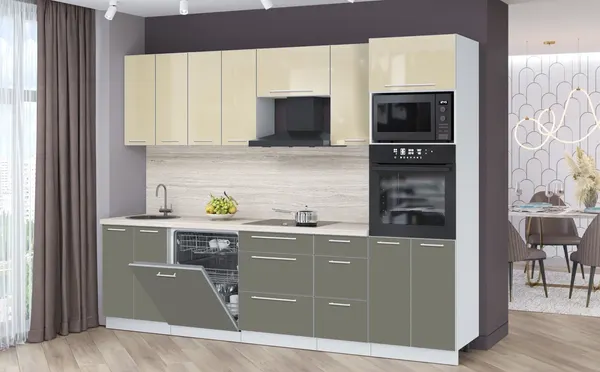 Изображение товара Кухонный гарнитур Interline Пластик 2.8-ПМ1  (кварцевый/ваниль глянец/травертин серый)