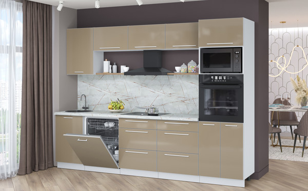 Изображение товара Кухонный гарнитур Interline Пластик 2.9-ПМ1  (капучино глянец/капучино глянец/серый каспий)