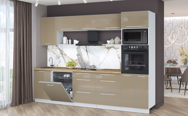 Изображение товара Кухонный гарнитур Interline Пластик 2.9-ПМ1  (капучино глянец/капучино глянец/дуб бунратти)