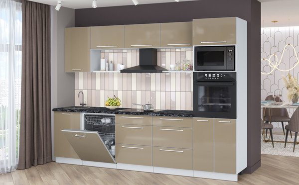 Изображение товара Кухонный гарнитур Interline Пластик 2.9-ПМ1  (капучино глянец/капучино глянец/кастилло темный)