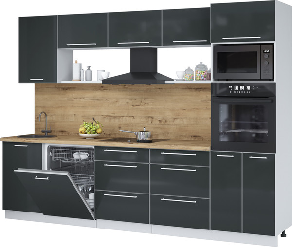 Изображение товара Кухонный гарнитур Interline Пластик 2.9-ПМ1 (антрацит глянец/антрацит глянец/дуб бунратти)